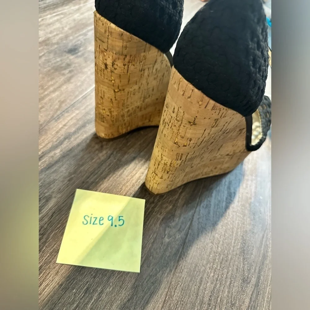 NEW! JESSICA SIMPSON Womens Black Marshela Cork Wedge Sandal 9.5📦